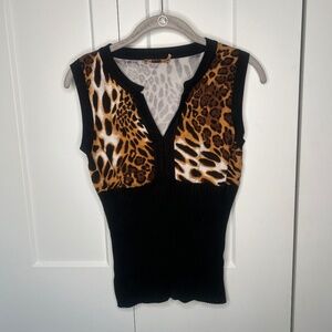 Belldini Ribbed Leopard Print Sleeveless Top